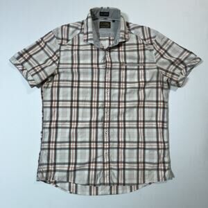 7 Diamonds Vintage Plaid Shirt Size M Short Sleeve Beige Gray Orange Cotton